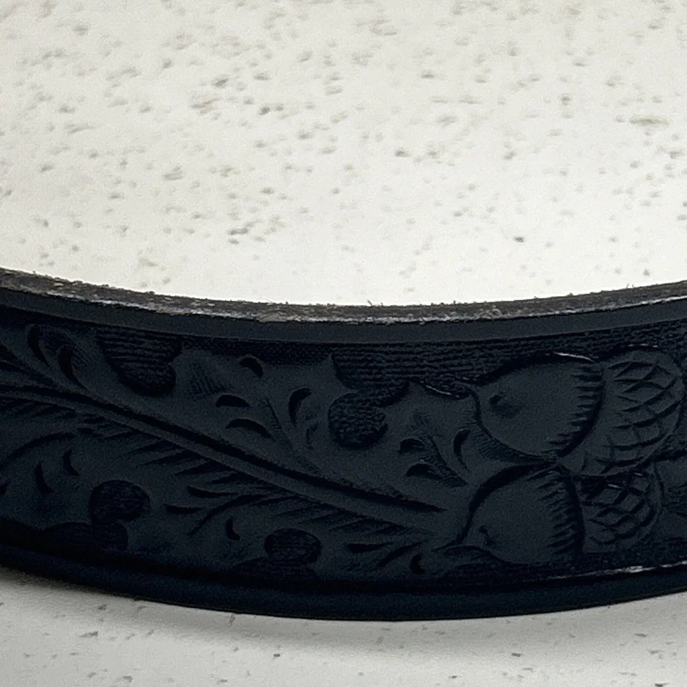 Vintage Chambers Phoenix Tooled Black Leather Western Belt Size 40 USA Cowboy